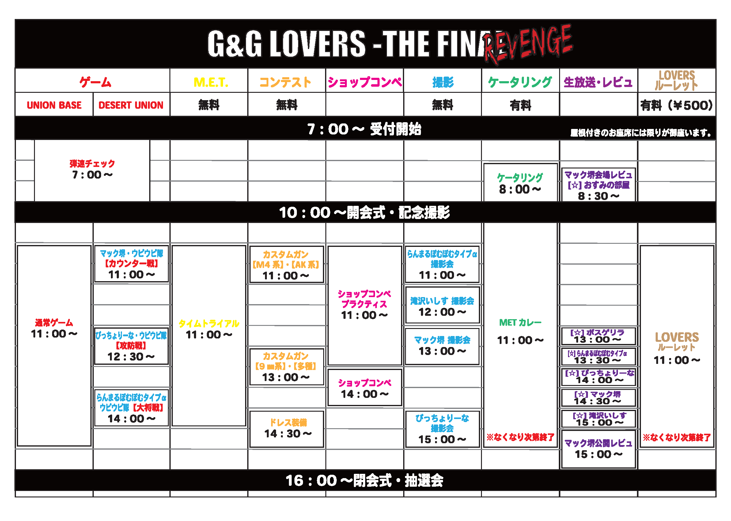 タイムテーブル　G&G LOVERS -THE FINAL- REVENGE